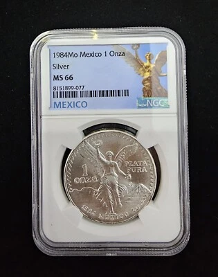 1984 MO Mexico 1 Onza Silver Libertad MS 66 NGC  - Image 1 of 2