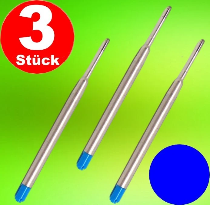 3 x Großraumminen Set Metall blau Mine Miene Kugelschreiber Großraum blau