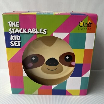 Kid 4 piece Set Ceramic Dinner Meal Plate Eggcup Bowl Cup NEW IN BOX Stackables - image 1 of 4