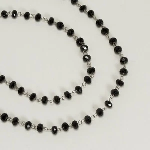 Collar de Oro Blanco 18KT Con Espinelas Negros Bolas Obln - Imagen 1 de 4