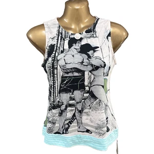 CUSTO BARCELONA Cotton Sleeveless Tank Top Vest Size 1 UK8 B30" Taken Flat - Picture 1 of 7