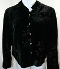 J Jill Black Velvet Floral Embroidered Blouse Jacket Button Up Long Sleeves 16