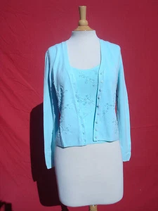 NWT BCBG Max Azria Light Blue Floral Women Twin Set Cardigan Top Blouse S $250 - Picture 1 of 11