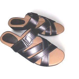 Unbranded Wedge Heel Slide Sandals Adjustable Strap Metallic Finish Size 7 - Picture 1 of 7