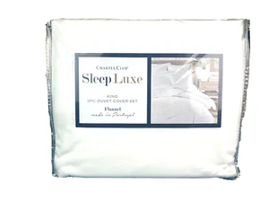 Charter Club Sleep Luxe Flannel Duvet Cover Set King White Portugal New - Picture 1 of 4