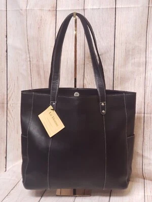 Le Donne Leather Double Strap Rivet Tote Handbag - Black - Image 1 of 4
