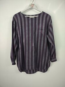 Vintage Calvin Klein Blouse Size 12 Wool Blend Striped Long Sleeve Chest Pocket 