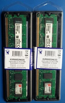 2 BANCHI MEMORIE RAM KINGSTON 4GB (2x 2 GB) DDR2 800 MHz 1,8V DIMM SDRAM DESKTOP - Immagine 1 di 4
