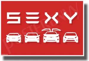 Tesla - SEXY - Rojo y Blanco - NUEVO Póster Humoroso Coche Eléctrico (hu480) - Imagen 1 de 1