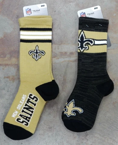 2 Pack NFL New Orleans Saints Socks Gift Reverse 1 String Mascot Medium Who Dat Cover