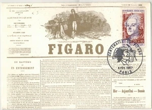 1967-Fdc-Carte Maximum**/Journal "Figaro-Beaumarchais-Zuschlag.Briefmarke-Yv.1512 - Bild 1 von 2