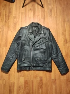 Chaqueta Rider De Cuero Auténtico Negro Vintage Estilo Schott NYC - Imagen 1 de 12