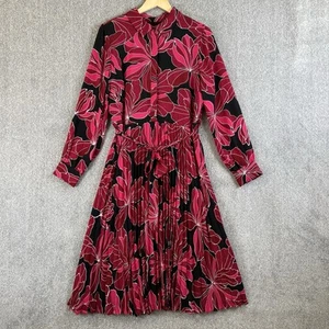 Hobbs Kleid Damen Größe UK 16 Schwarz Rot Blumen Plissee Gürtel Midi Laurenza - Bild 1 von 11