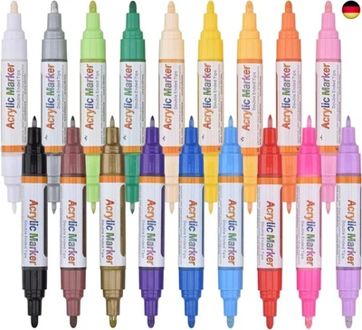 Acrylstifte Doppelspitze, 18 Farbige Doppelfasermaler Acrylstifte für Bemalen,  - Bild 1 von 4
