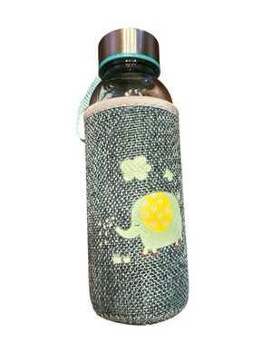 Botella de vidrio reutilizable de 10 oz con funda de tela elefante Foto 1 de 3