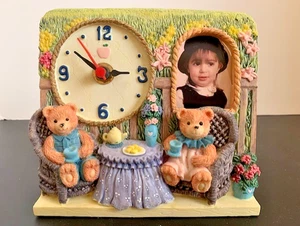 Functioning 3-D Teddy Bear Clock Figurine with Cut-Out Area for Children's Photo - Picture 1 of 10