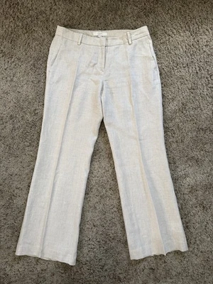 ANN TAYLOR LOFT 100% Lino Marisa Pantalón Pierna Ancha Beige Carrera 8 34x30 Foto 1 de 4