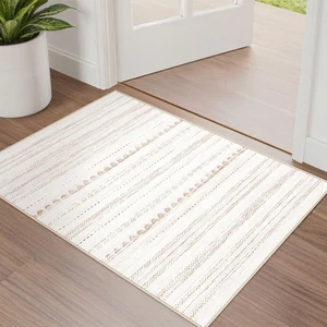 2X3 Rug Washable Area Rug: Small Soft Boho Farmhouse Neutral Moroccan Non Sli... - Picture 1 of 8