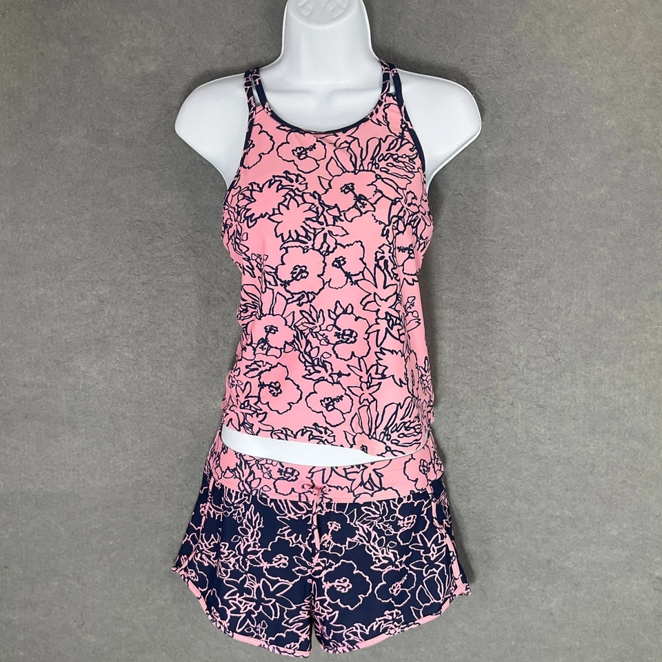 Conjunto Tankini Athleta Girl Pool Days XXL/16 Rosa Azul Marino Floral Traje de Baño Top Pantalones Cortos Foto 1 de 4