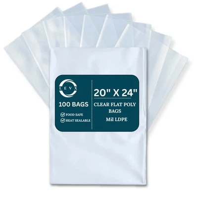 2 MIL Size 20" X 24" 100-1000 Packs LDPE Clear Flat Poly Bag, Open Top Package - image 1 of 4