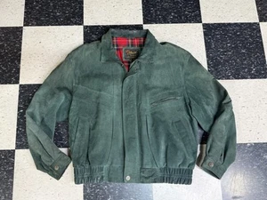 Vintage Reed Sportswear Green Suede Plaid Lined Bomber Jacket Sz 44 - Picture 1 of 7