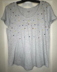 LOFT Outlet mittelgrau bunt Stickerei Kurzarm Damen Top Neu mit Etikett - Bild 1 von 10