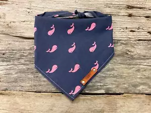 Dog Bandana, Pink Whales, Traditional Tie, Personalized Leather Name Tag Bandana - Picture 1 of 8