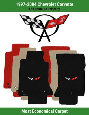 Alfombrillas delanteras Lloyd Velourtex para Chevy Corvette '97-04 con banderas Corvette negras 1 Foto 1 de 4
