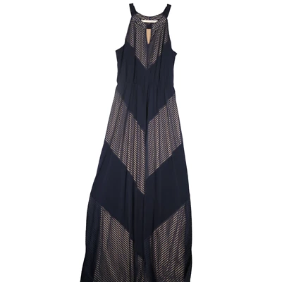 AB Studio Maxi Dress Womens M Dark Blue Lined Keyhole Neck Halter Stretch - Image 1 of 4