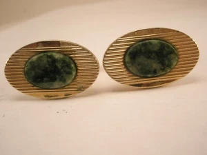Genuine Green Jade Stone & Gold Tone Quality Vintage DANTE Cuff Links simple - Picture 1 of 7