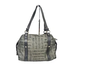 Salvatore Ferragamo Gancini Logo Shoulder Bag Tote Handbag Purse Gray Italy Good - Picture 1 of 12