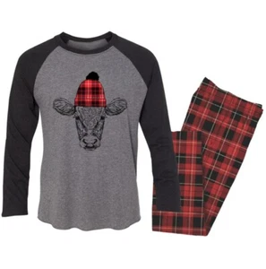 New Lincoln Outfitters Cow W/Pom Pom Red Plaid Family Pajama Set Youth L 14-16 - Picture 1 of 4