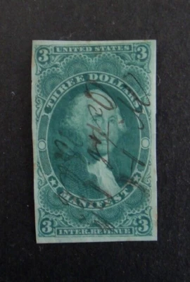 US Revenue Stamp R86a $3 Manifest Imperforate 1st Issue 1862-71 - Image 1 of 2