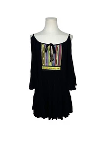 Ivlu Jane Damen schwarzes schulterfreies Tunika Kleid mit mehrfarbiger Stickerei Gr. XS - Bild 1 von 6