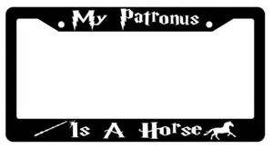 My Patronus Is A Horse Black Plastic License Plate Frame Harry Potter - Picture 1 of 1