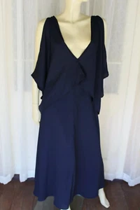 SIZE 6 MAURIE + EVE NAVY BLUE POLYESTER LOW V DRAPERY DRESS ☀️POST 5+ FREE - Picture 1 of 7