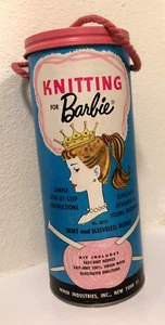 Vintage, 1962 Knitting For Barbie Tin CANISTER ONLY, Pink Rope Handle - Picture 1 of 5