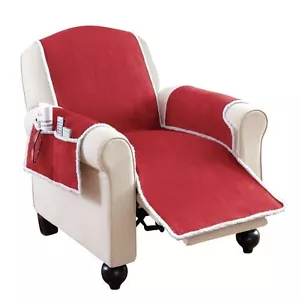 🌟Faux Suede & Shearling Recliner Covers With Pockets.(RED) - Picture 1 of 2