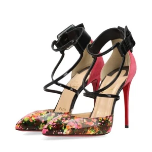 Christian Louboutin Suede × Patent Strap Pumps Women's Size 36 1/2 SUZANNA 100 - Picture 1 of 16