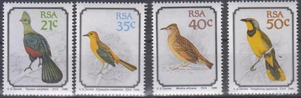 T659 SOUTH AFRICA 1990 BIRD/TURACO/ROBBIN/LARK/BOKMARKIERIE SC789-92 MNH - Image 1 of 1