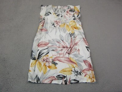 C&C California Dress Womens Large White 100% Linen Floral Tropical Summer Beach - Image 1 of 4