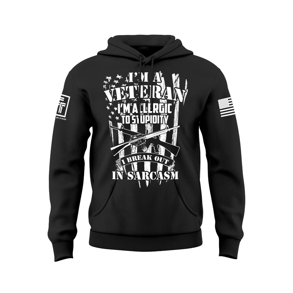 Sudadera con capucha para hombre veterano militar alérgico a la estupidez sarcasmo Foto 1 de 1