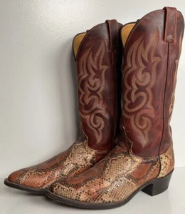 Vintage Chisholm Front Cut Python Cowboy Boots 10 D Snakeskin USA Made - Picture 1 of 17