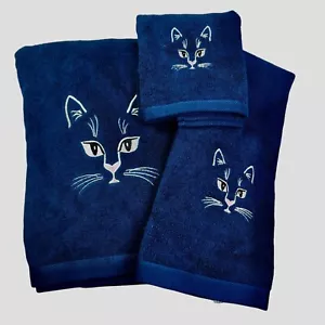 Set of 3 Bianco Jacquard Mundo Textile Cat Towels Bath Hand Washcloth - Picture 1 of 5