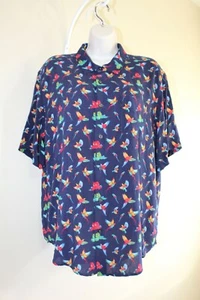 Mix NY Hemd Herren XL dunkelblau Viskose Papagei Vogel Knopfleiste Kurzarm Kragen - Bild 1 von 8