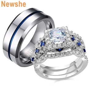 Newshe Pareja Anillo Conjuntos Suyo y Ella Anillos de Tungsteno Hombres Plata 925 Mujeres Anillo Circonio Circal - Imagen 1 de 86