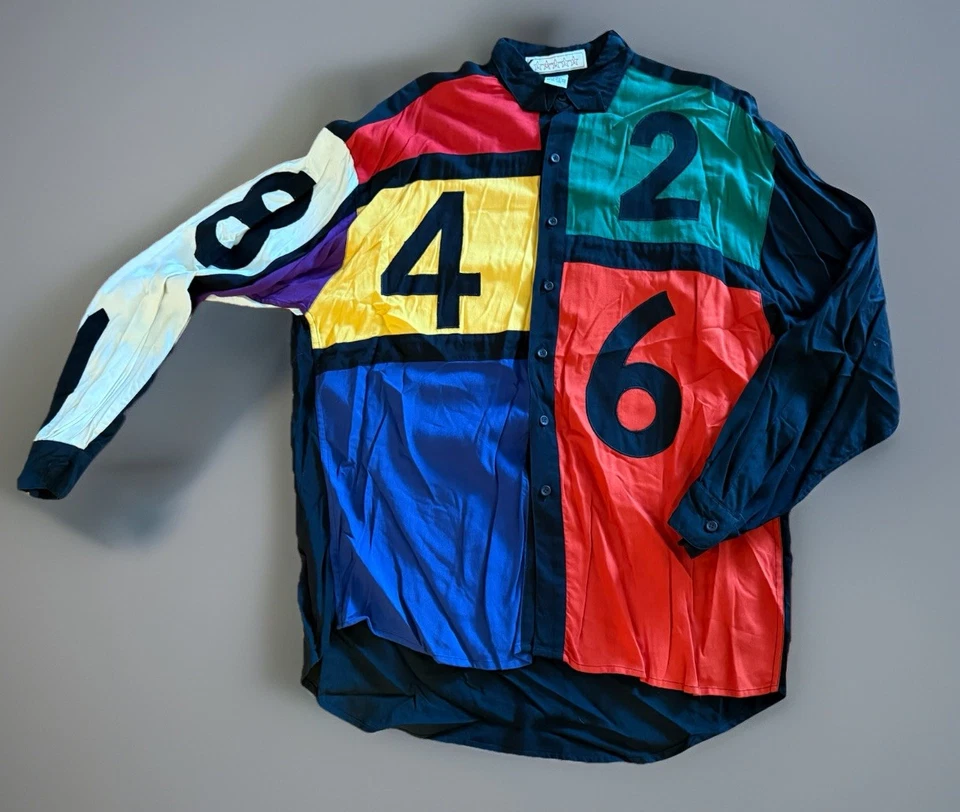 Camisa vintage años 90 Y2K colorblock para hombre grande, número grande Hong Kong Foto 1 de 4