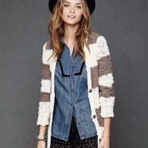 Free People Cuddle Bear Long Line Striped Duster Cardigan M - Picture 1 of 9