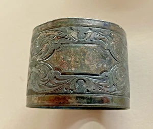 Unmarked Wide Silver-Plate Napkin Engraved Scrollwork w/ Opening for a Monogram - Picture 1 of 7