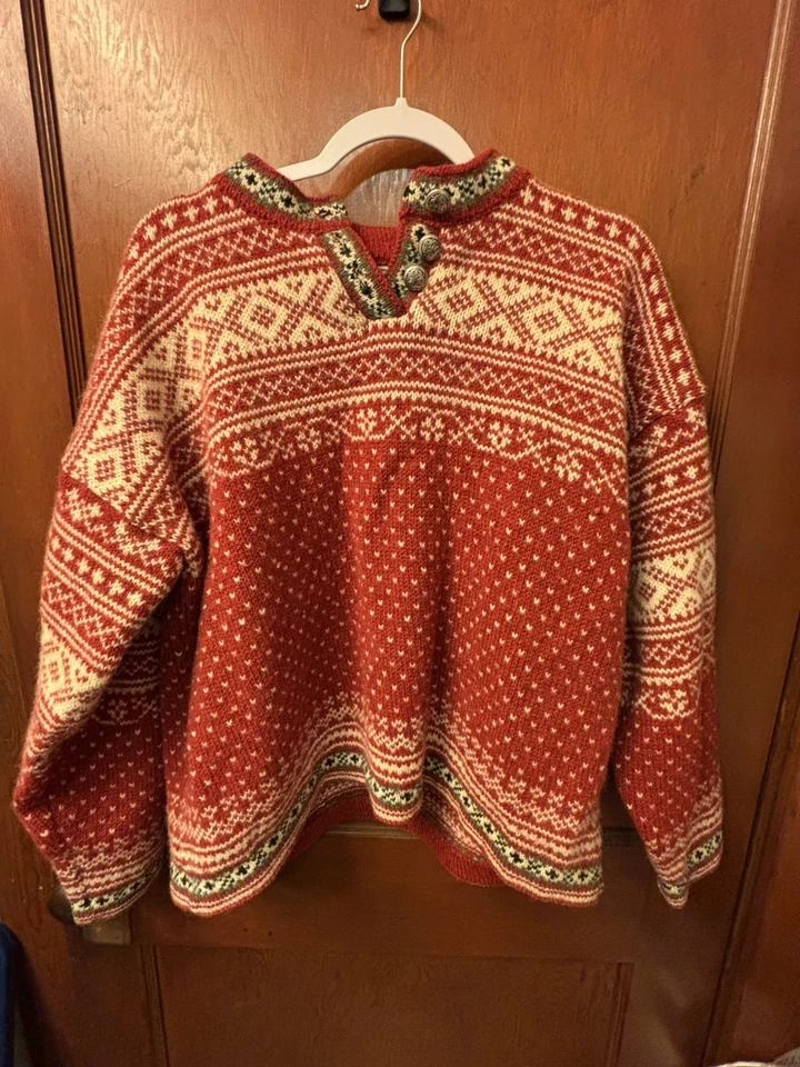 LL Bean Womens Fair Isle Chunky Wool Button  Sweater Red size XL - Image 1 of 4